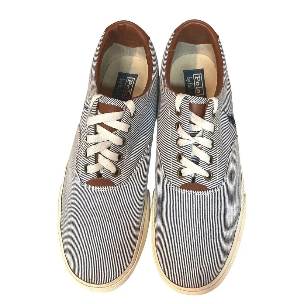 Polo Ralph Lauren Vaughn Pinstripes Blue White Boat Shoes‎ Sneakers Size 9D